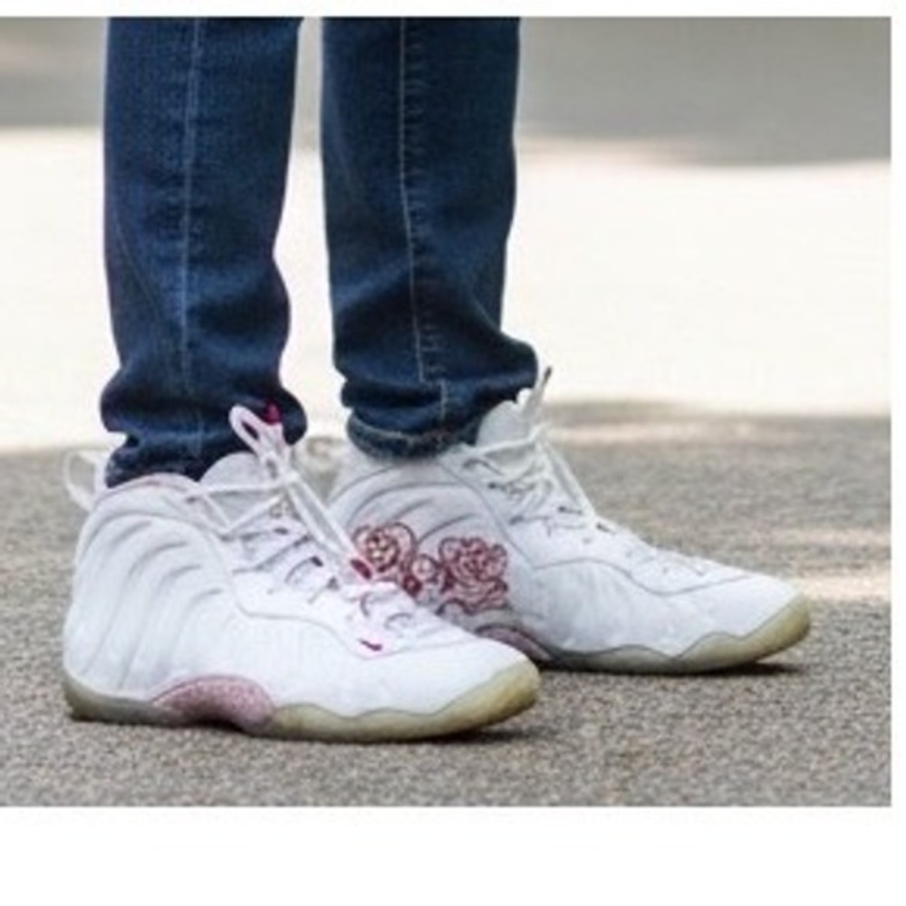 Nike Air Little Posite One Kids Sneakers Shoes White Red‎ Just Do It Roses